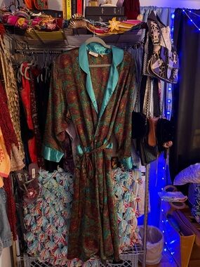 Victoria's Secret Teal Paisley Satin-Trim Robe